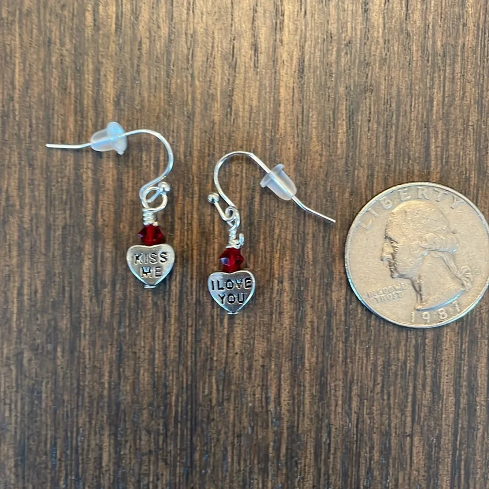 HAND CRAFTED TINY HEART EARRINGS with Swarovski Crystals
